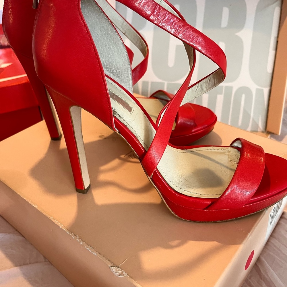 BCBGeneration Vibrant Red Strappy Heels